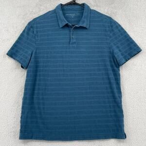 John Varvatos Polo Shirt Mens Medium Blue Striped Short Sleeve 100% Cotton Knit